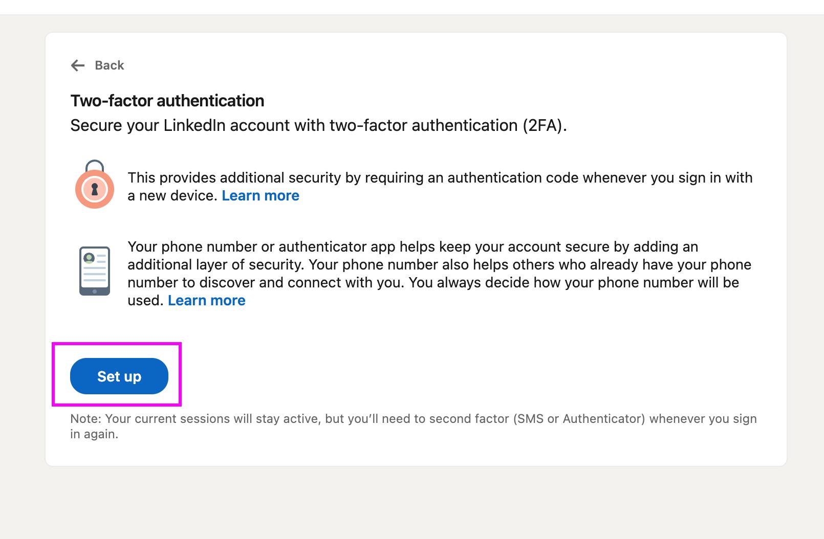 2FA Setup page