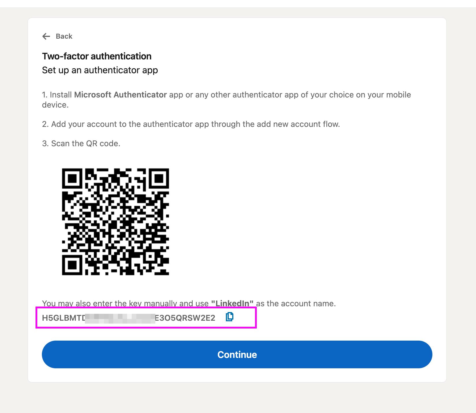 Copy the secret key