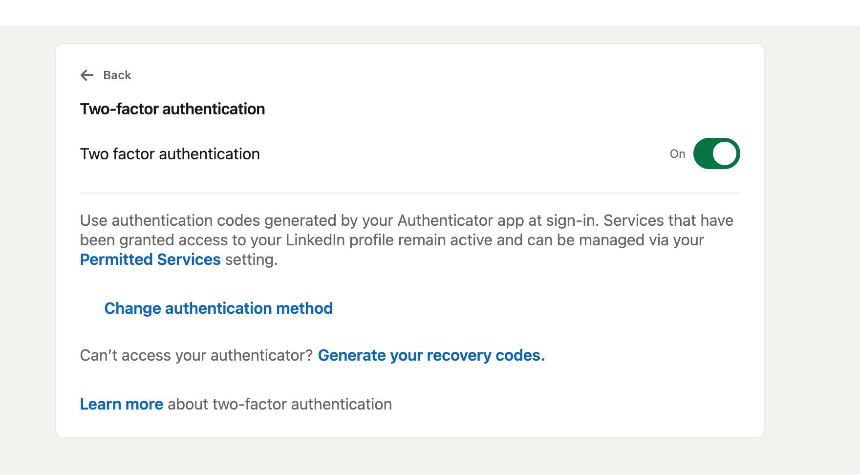 2FA setup completed