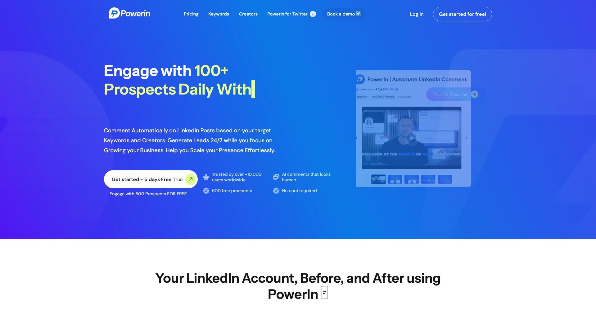 PowerIn Homepage - LinkedIn auto-commenting tool