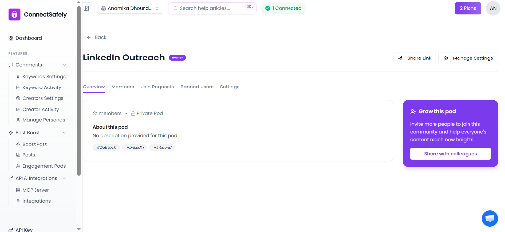 Pod detail overview and invite links